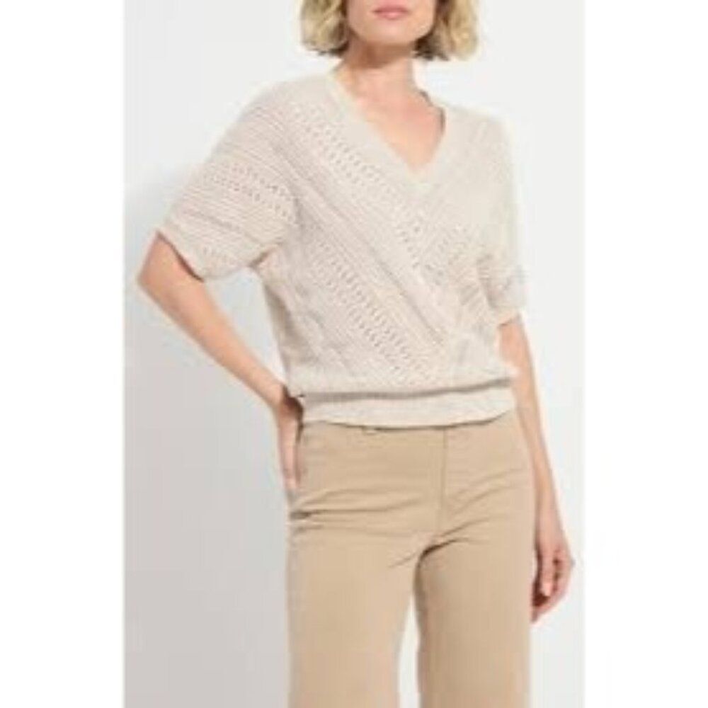 Attention Women's White Chevron Pointelle Pattern Knit Top Size M